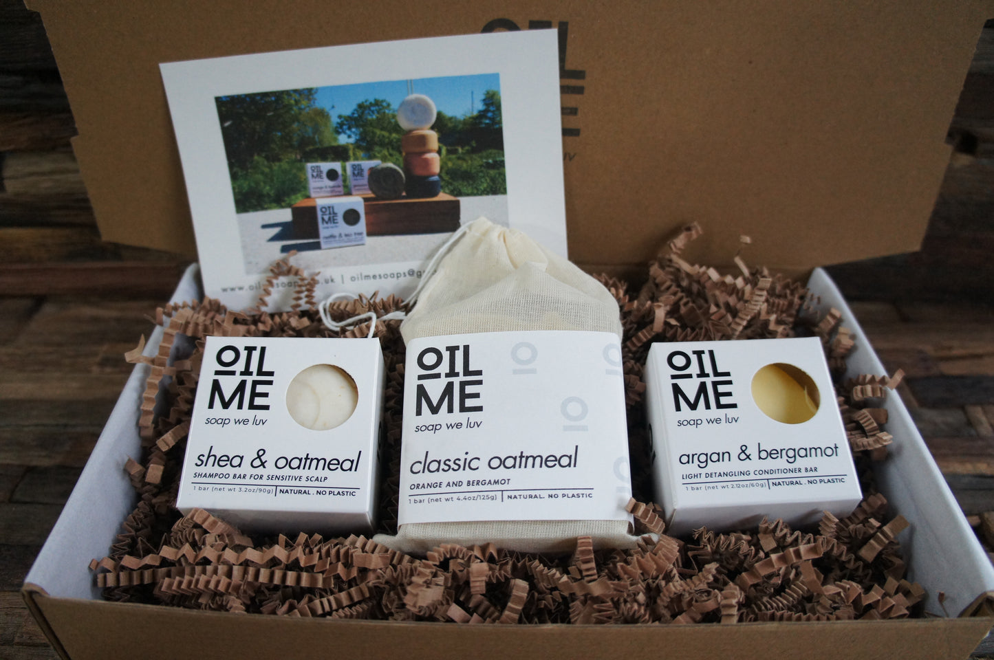 Solid shampoo, conditioner and soap gift box