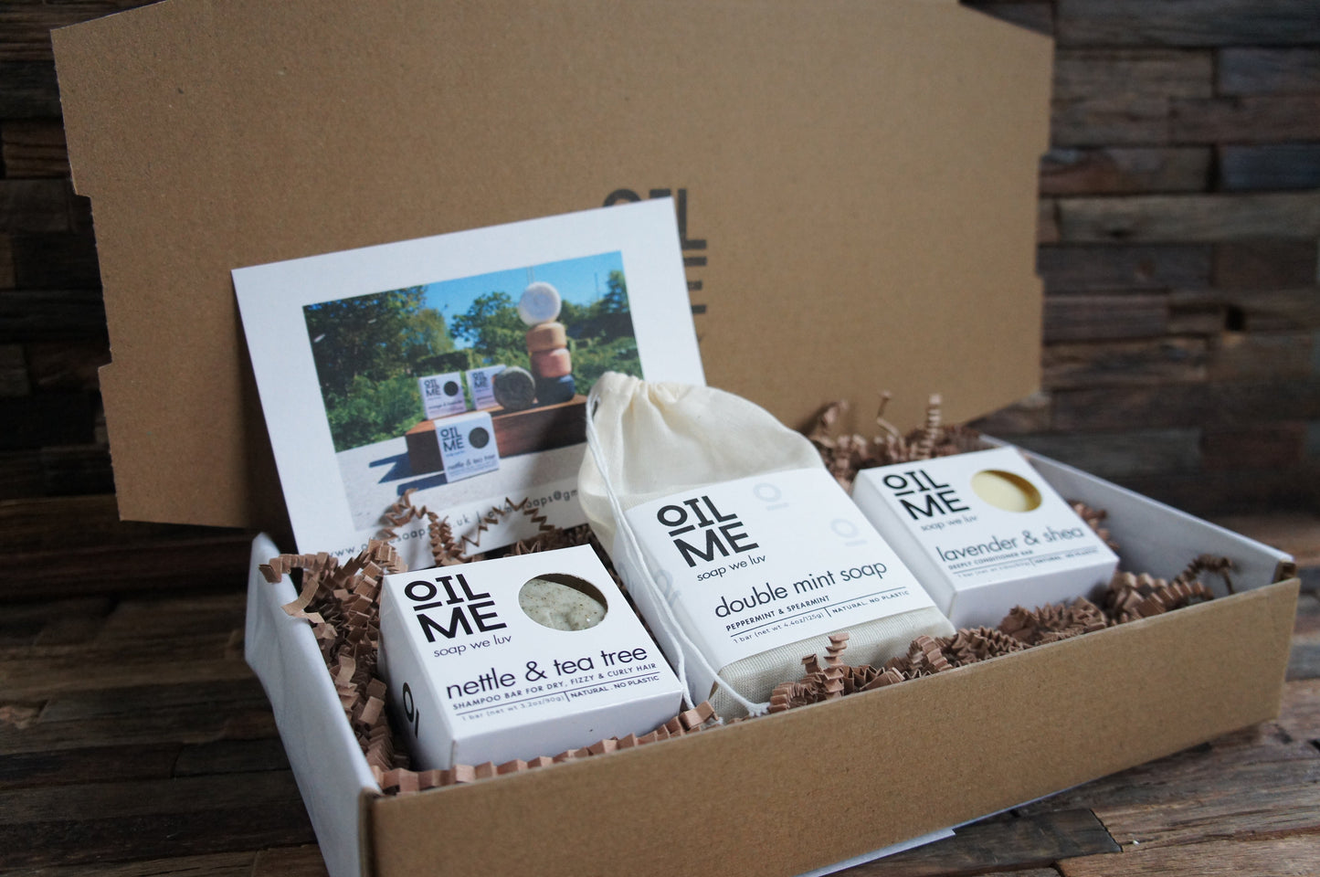 Solid shampoo, conditioner and soap gift box